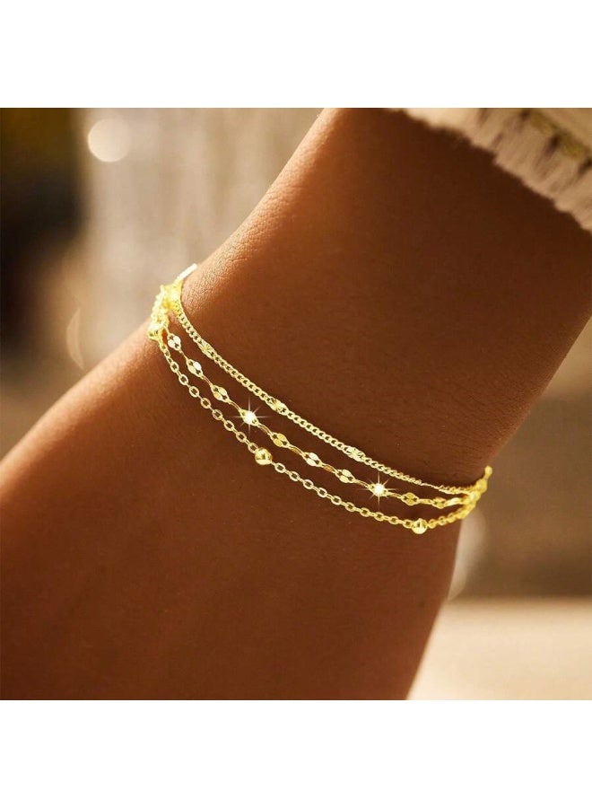 1PCS Three-layer bracelet Women's gold bracelet, gold-plated waterproof Cuban chain bracelet, layered bracelet, women's beach gift, adjustable size.Women's gold bracelet, gold-plated waterproof Cuban chain bracelet, layered bracelet, women's beach gift, adjustable size.Women's gold bracelet, gold-plated waterproof Cuban chain bracelet, layered bracelet, women's beach gift, adjustable size.Women's gold bracelet, gold-plated waterproof Cuban chain bracelet, layered bracelet, women's beach gift, adjustable size. - Image 2
